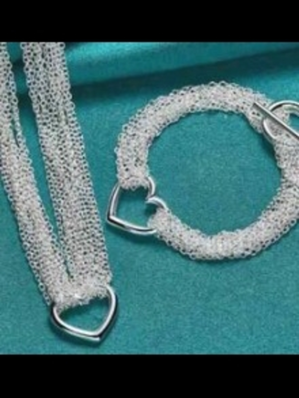 Multi-Strand Silver Heart Necklace and Bracelet Set - Silver
